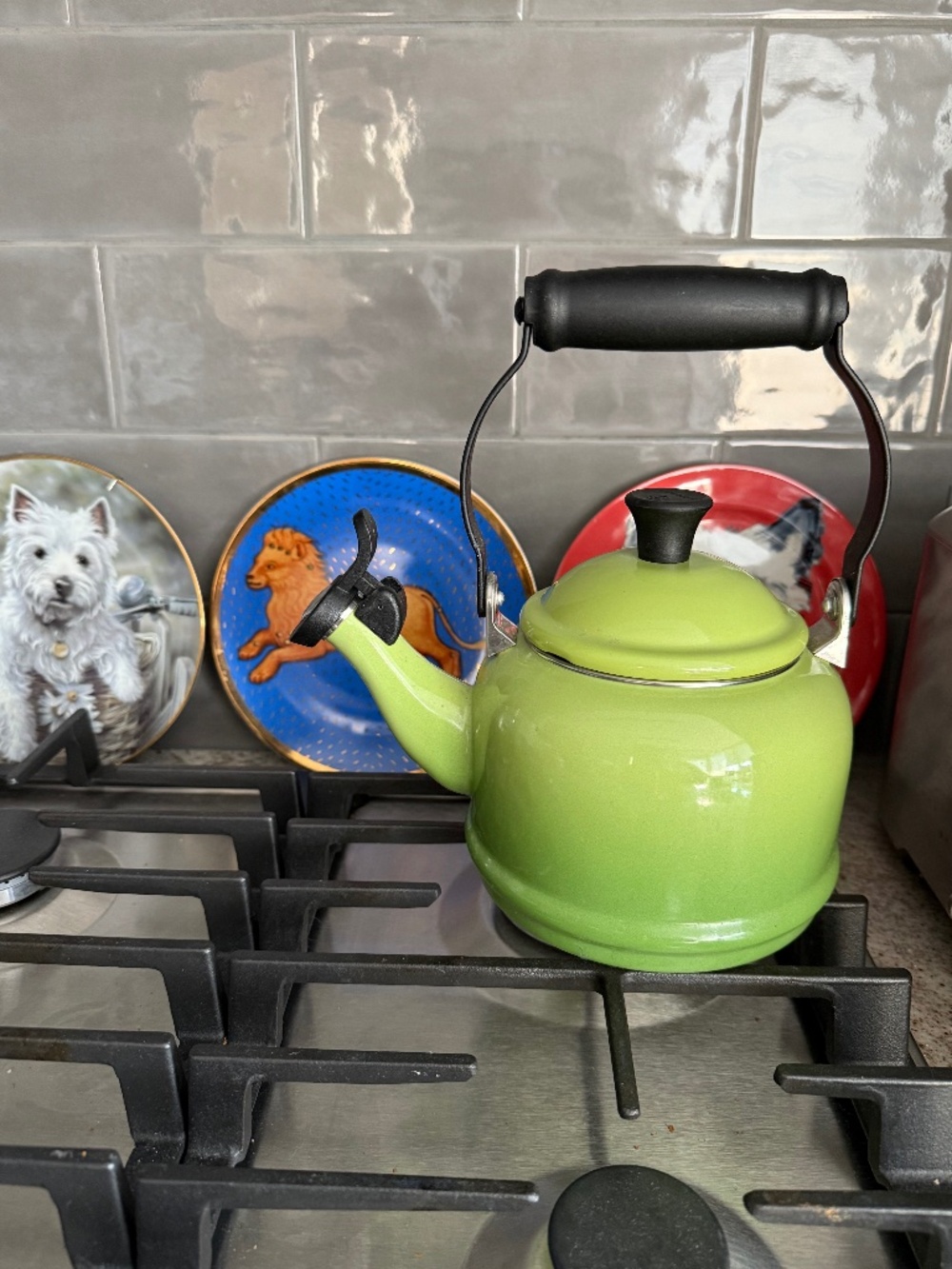 Le Creuset Enamel/Steel Whistling Tea Kettle Palm Lime Green 1.25 Qt